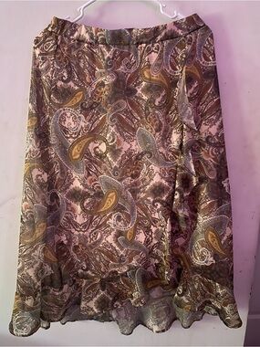 A-Line Maxi Skirt in Brown, Gold and Blue Paisley
